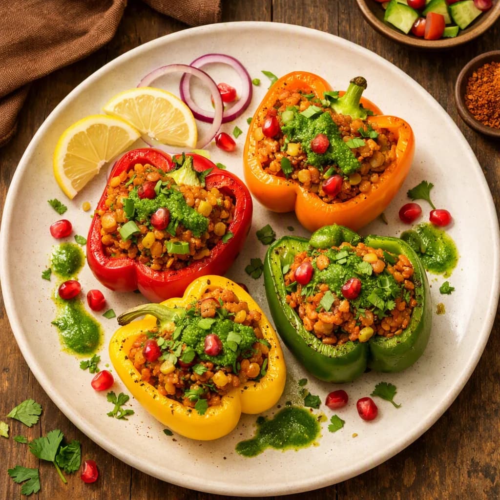 Tangy Masoor Dal Stuffed Bell Peppers recipe