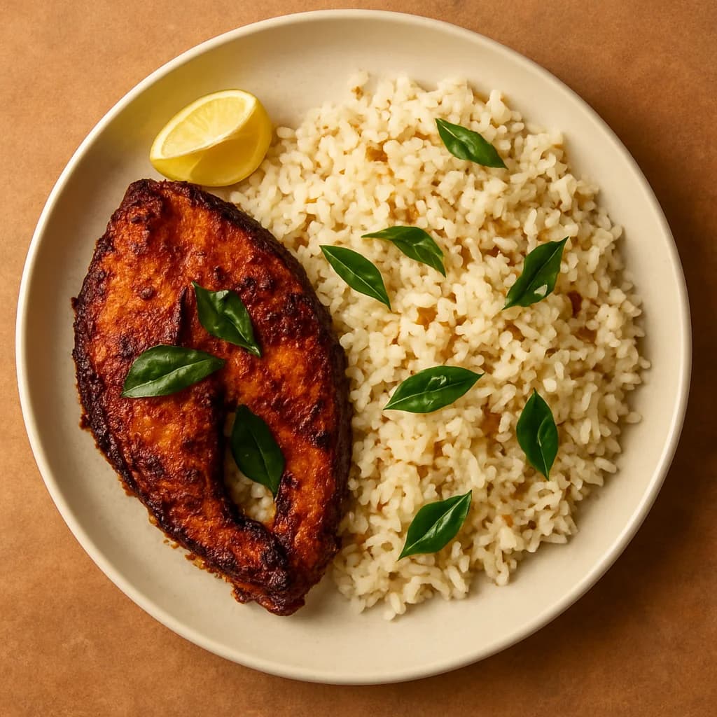 Tangy Tamarind Fish Fry with Coconut Rice recipe