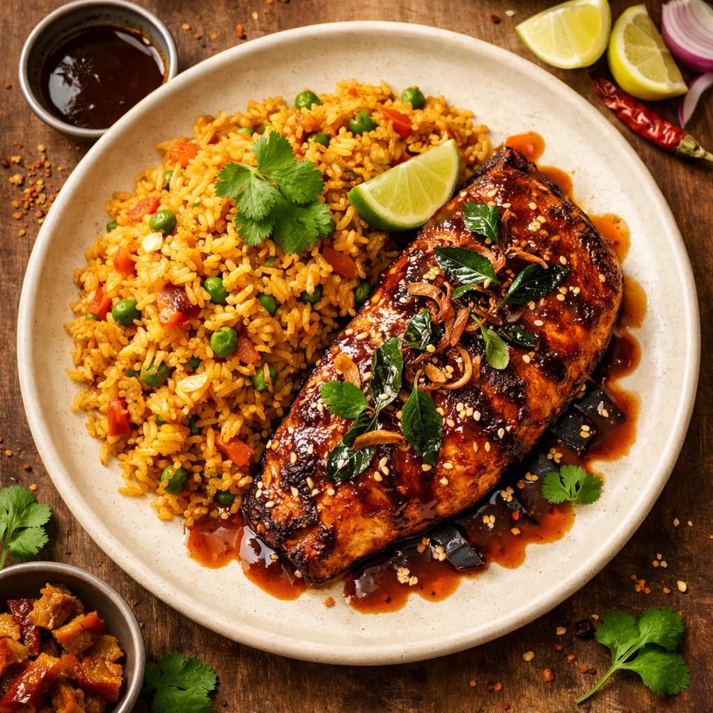 Tangy Tamarind Fish with Masala Rice recipe