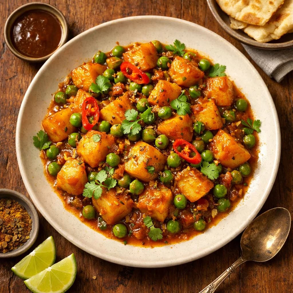 Tangy Tamarind Potato and Green Pea Curry recipe
