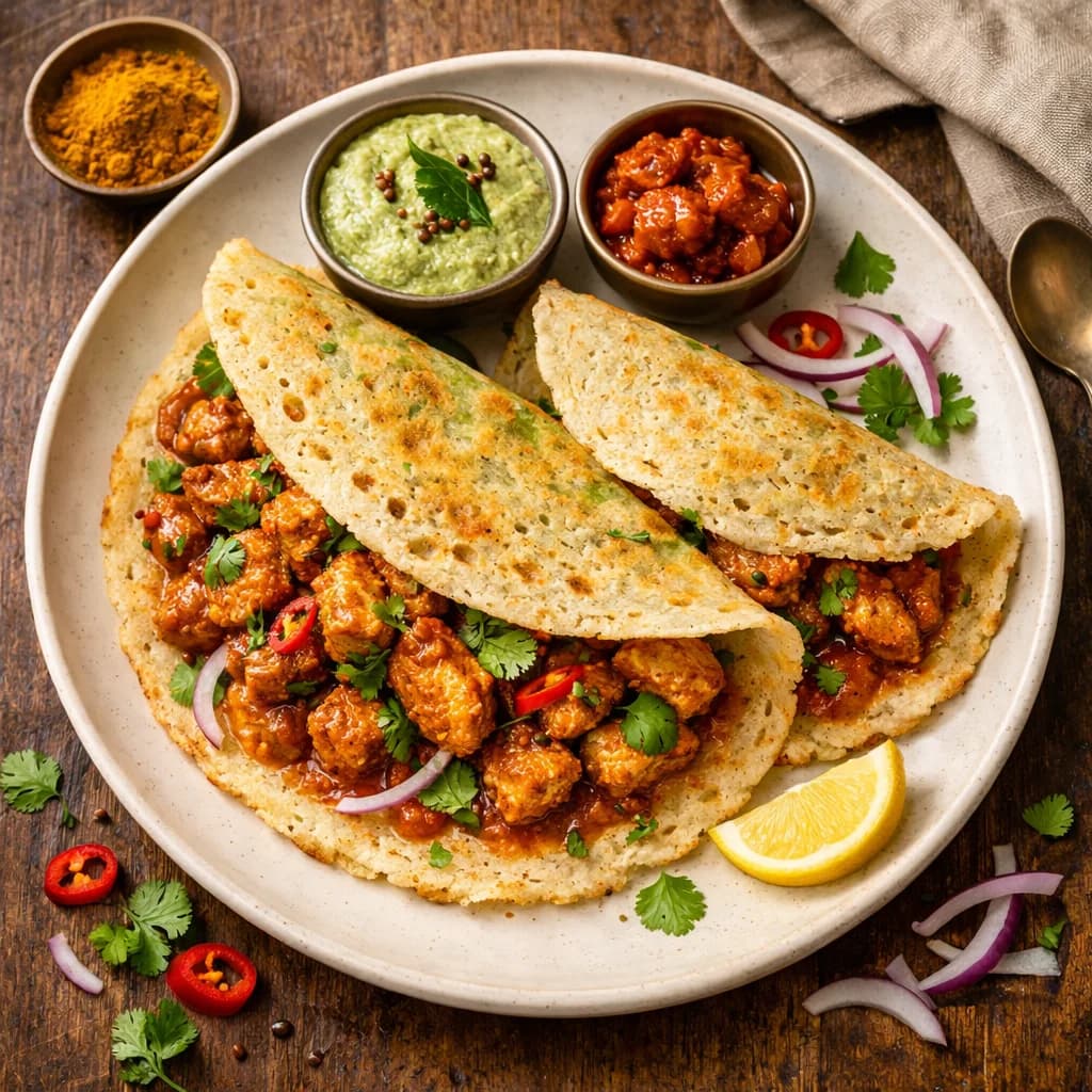 Telangana Style Chicken and Rice Pancakes recipe