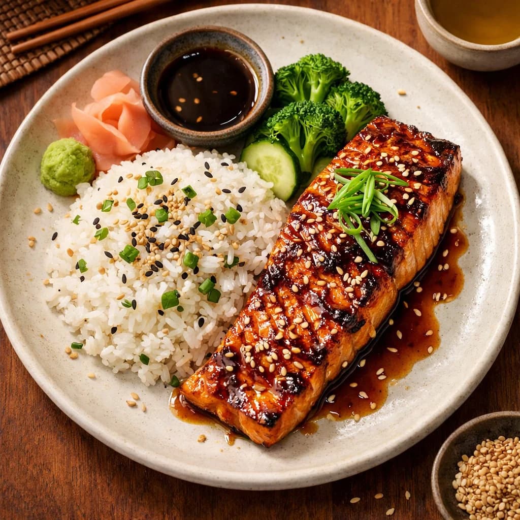 Teriyaki Grilled Salmon with Sesame Rice recipe
