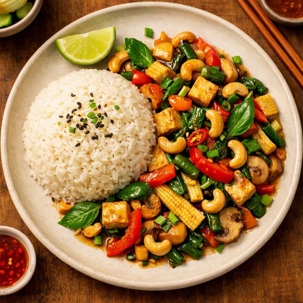 Thai Basil Cashew Stir Fry with Jasmine Rice recipe