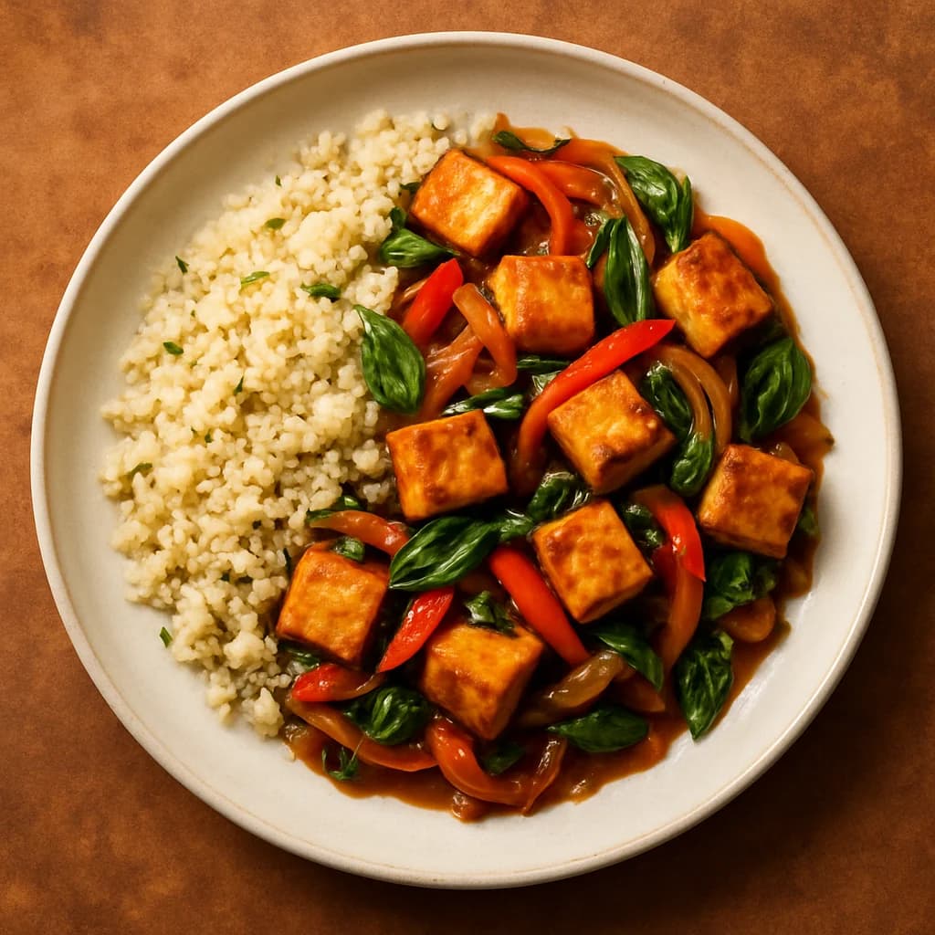 Thai Basil Tofu Stir-Fry with Cauliflower Rice recipe