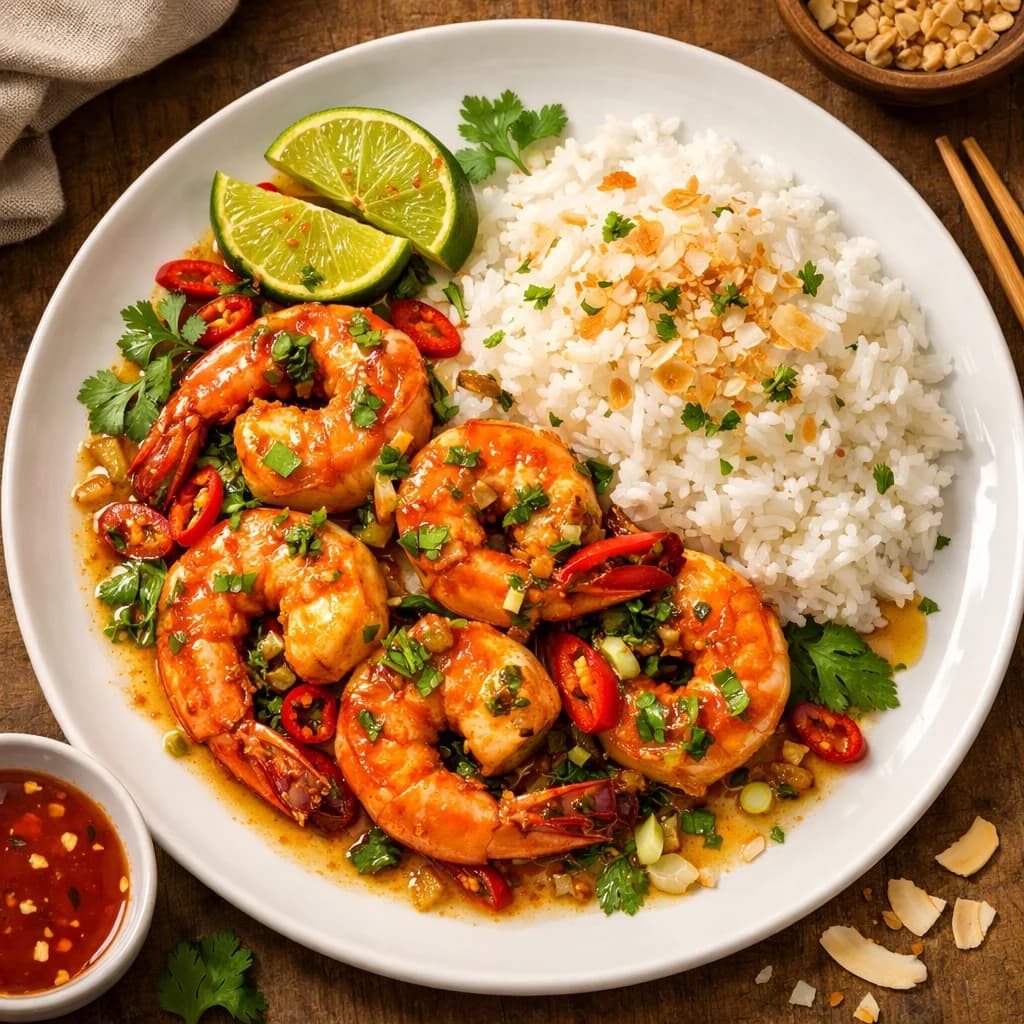 Thai Chili Lime Prawns with Coconut Rice recipe