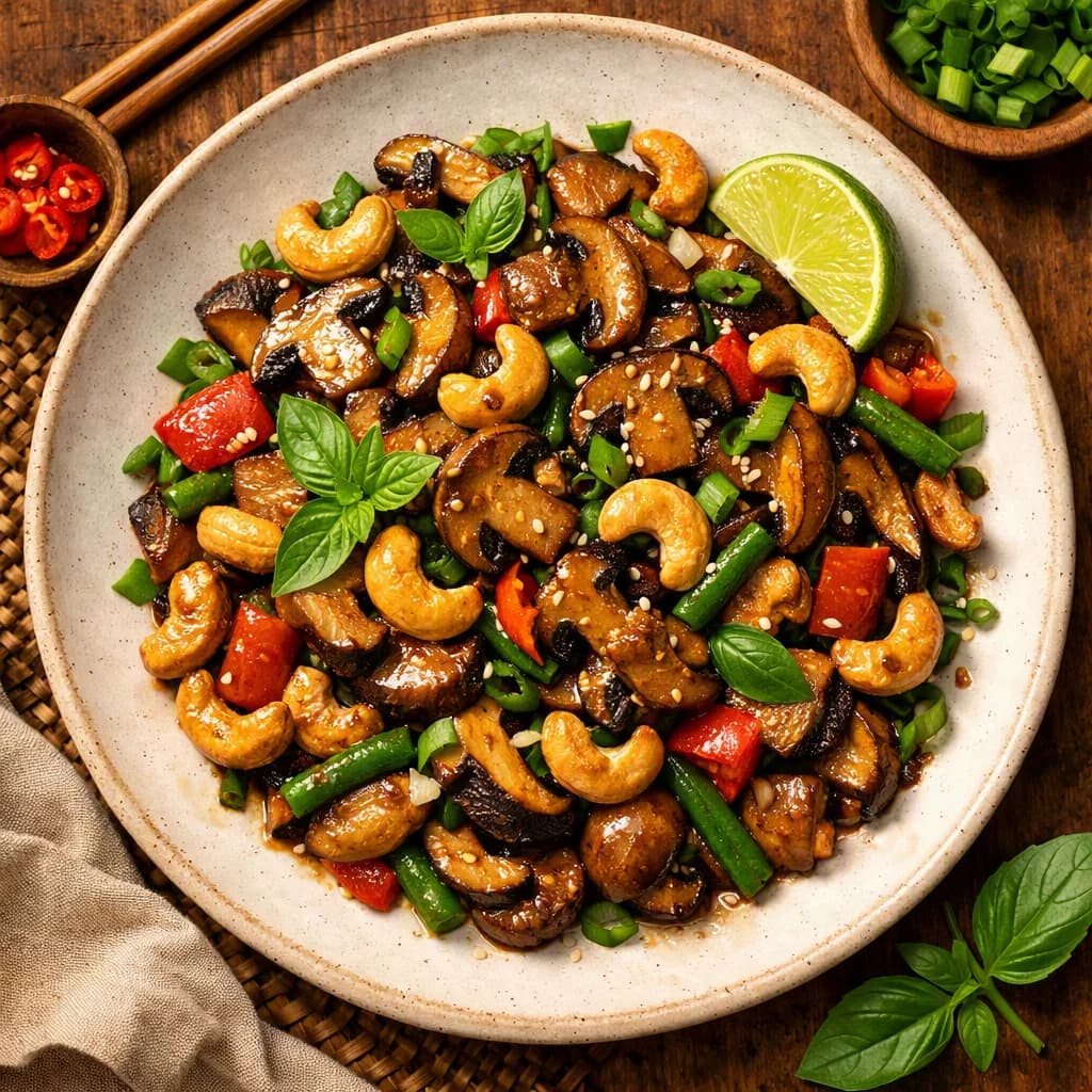 Thai Spiced Mushroom and Cashew Stir Fry recipe