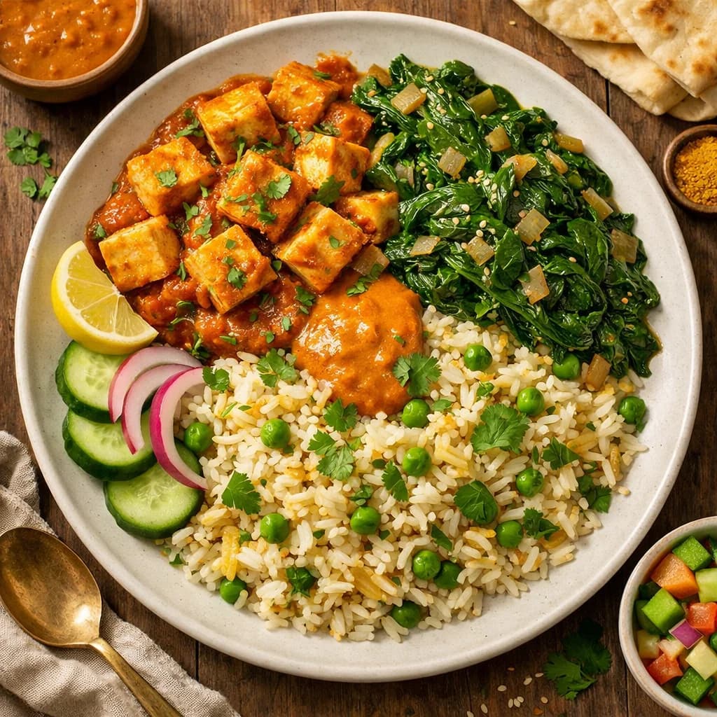 Tofu and Spinach Masala Rice Bowl recipe