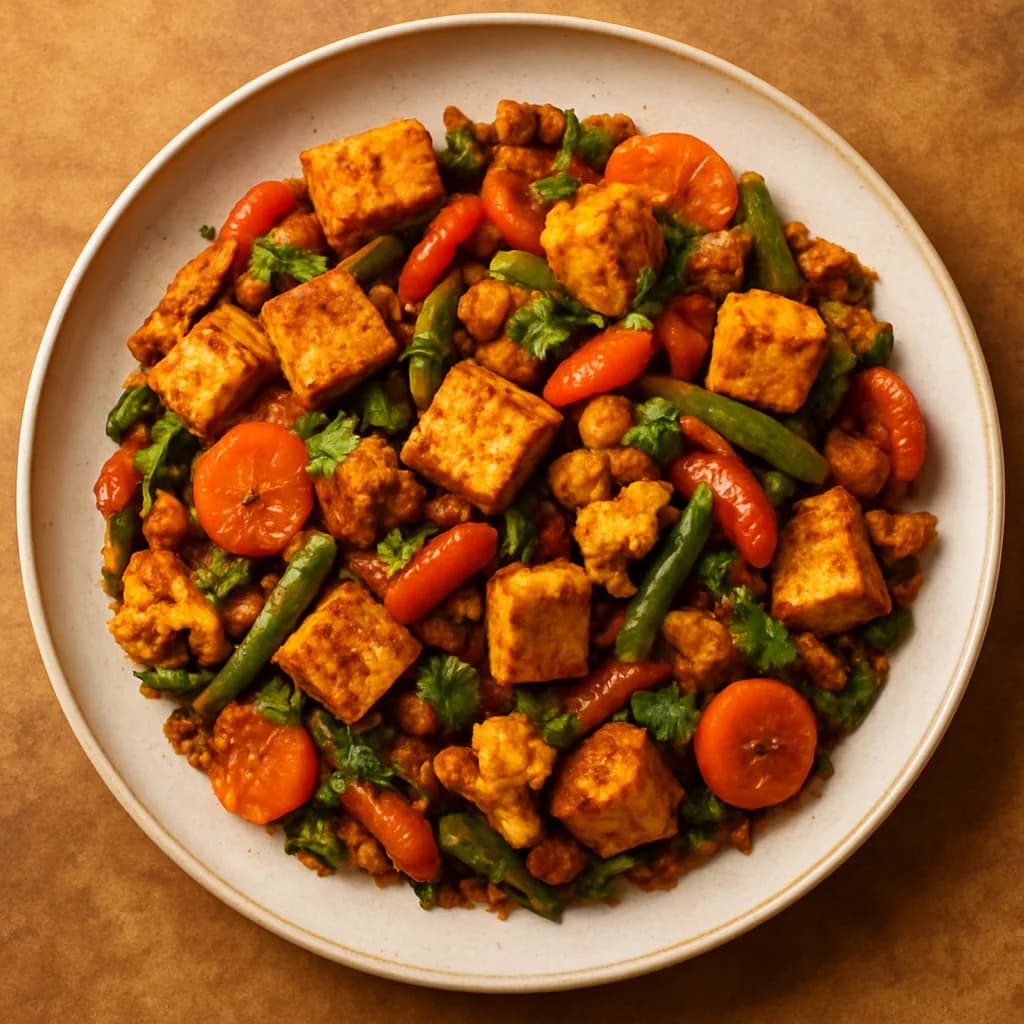 Tofu and Vegetable Kolhapuri Stir Fry recipe