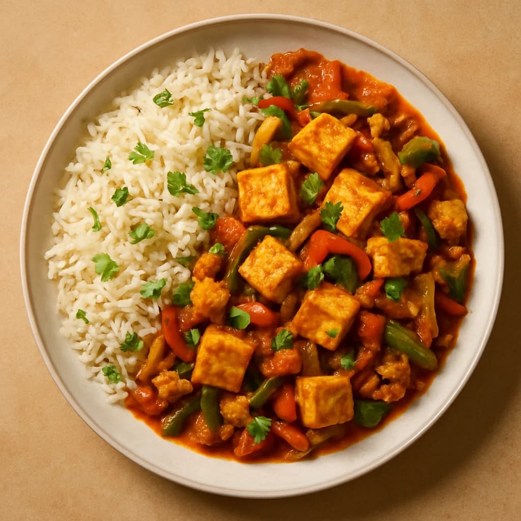 Tofu Vegetable Jalfrezi with Fragrant Rice recipe