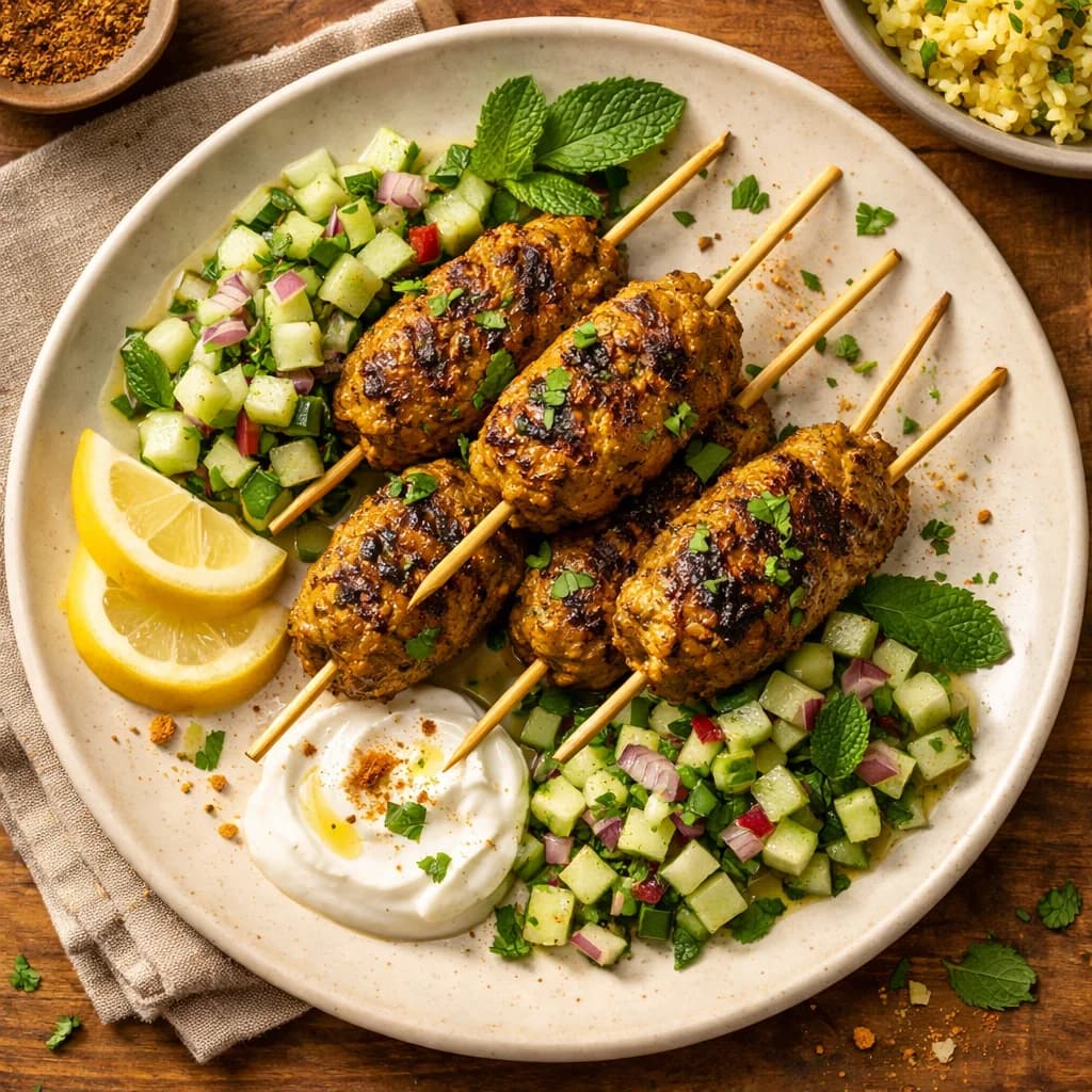 Turmeric-Spiced Lamb Koftas with Minted Cucumber Relish recipe