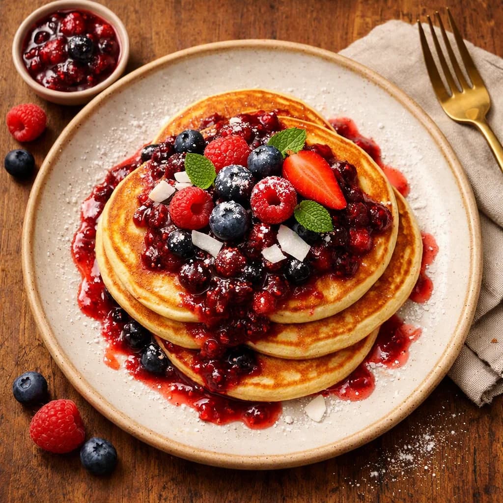 Vanilla Protein Pancakes with Berry Compote recipe