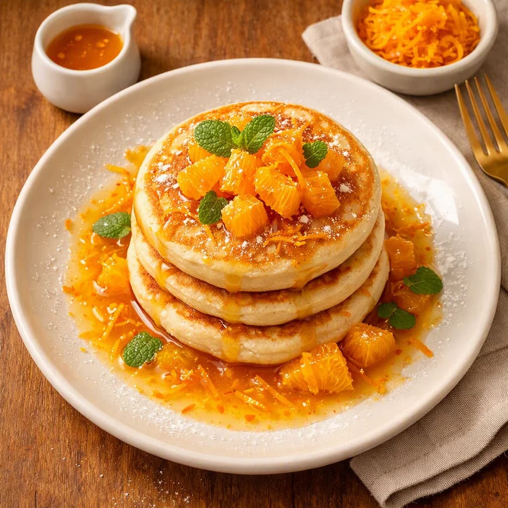 Vanilla Protein Pancakes with Orange Zest Syrup recipe