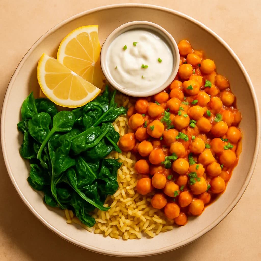 Zesty Chickpea and Spinach Rice Bowl recipe