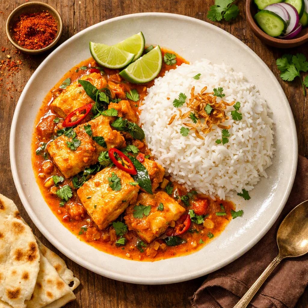 Zesty Fish Curry with Steamed Rice recipe
