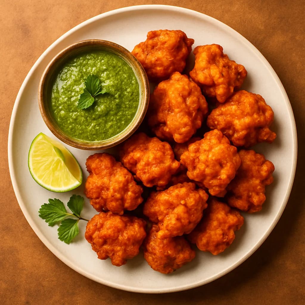 Zesty Fish Pakoras with Mint Chutney recipe