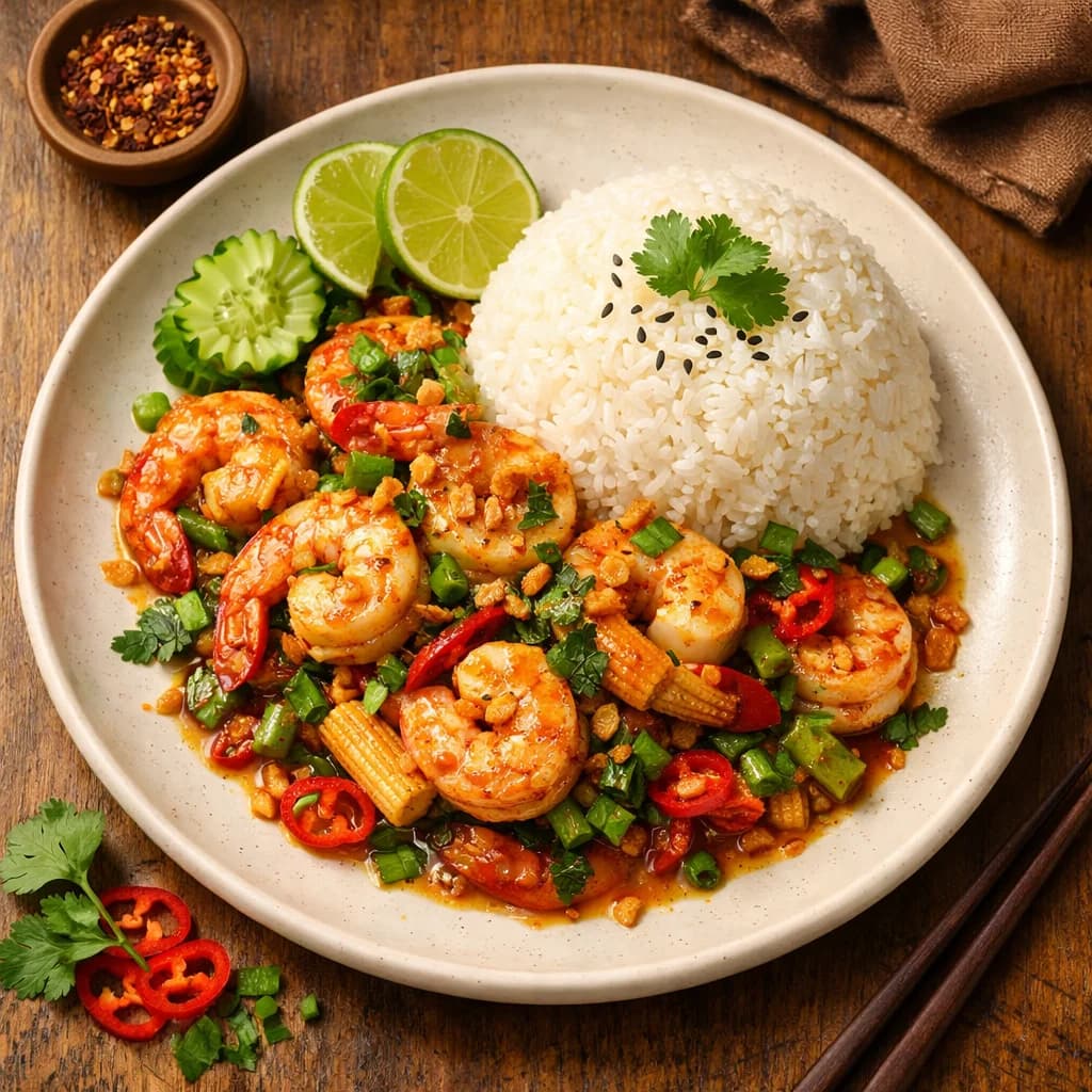 Zesty Garlic Prawn Stir-Fry with Jasmine Rice recipe
