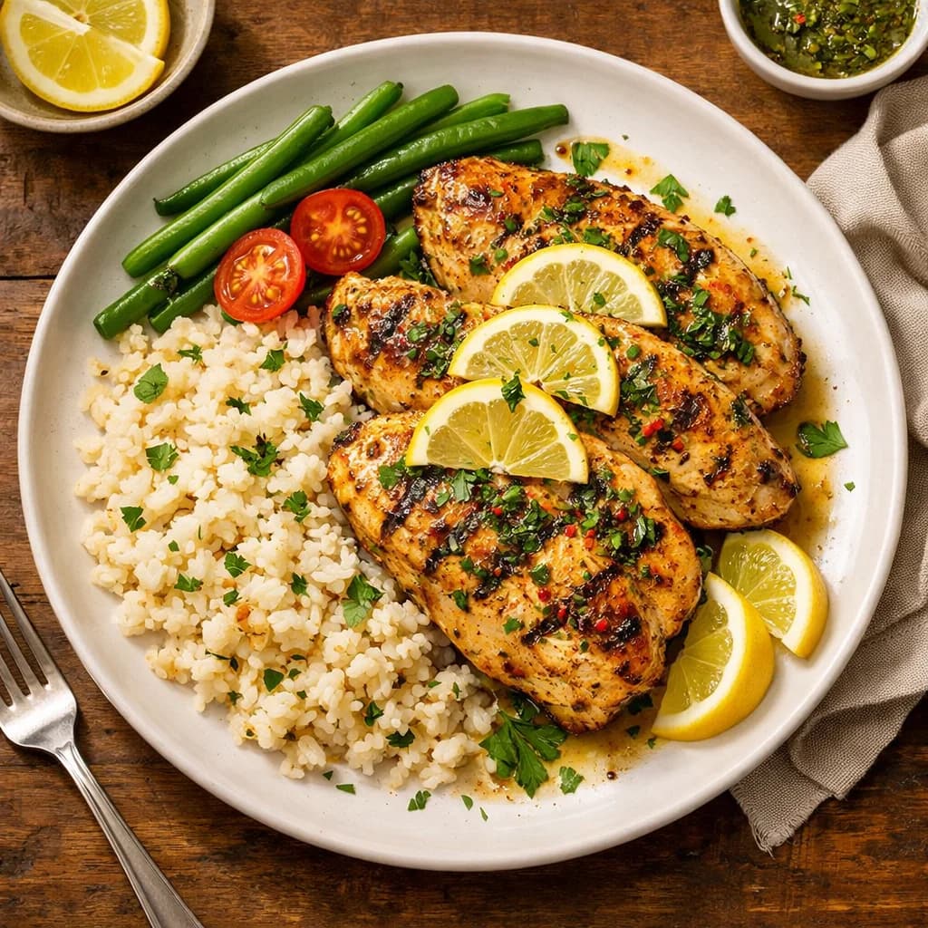 Zesty Lemon Herb Grilled Chicken with Garlic Rice recipe