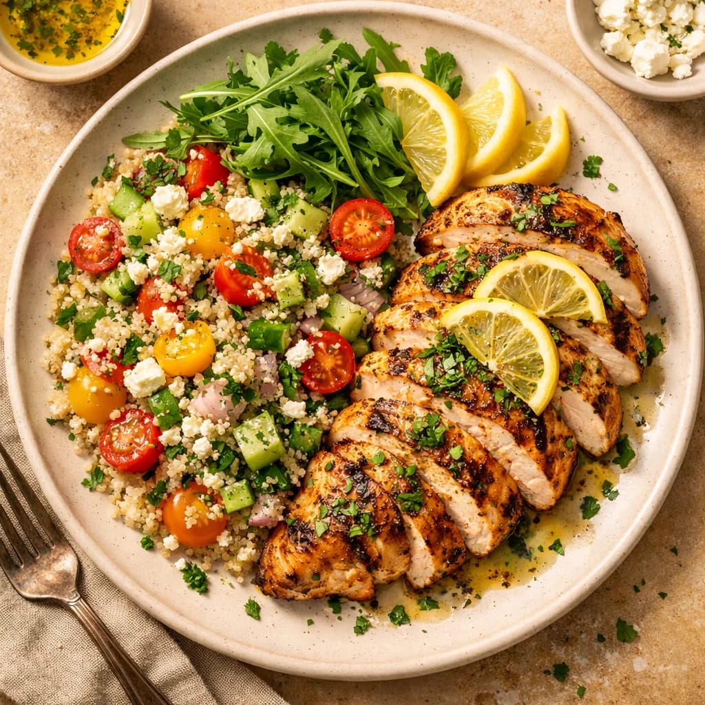 Zesty Lemon Herb Grilled Chicken with Quinoa Salad recipe