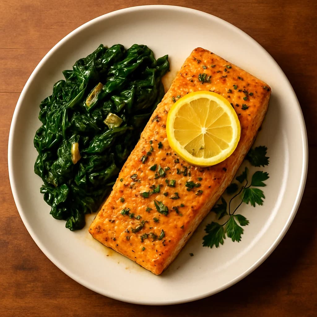 Zesty Lemon Herb Salmon with Garlic Spinach recipe