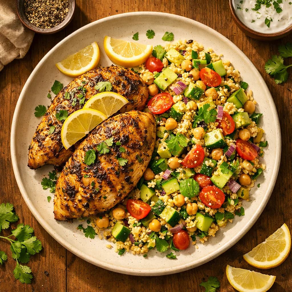 Zesty Lemon Pepper Grilled Chicken with Millet Salad recipe
