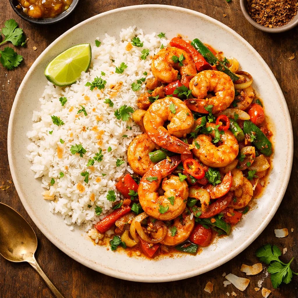 Zesty Prawn Stir Fry with Coconut Rice recipe