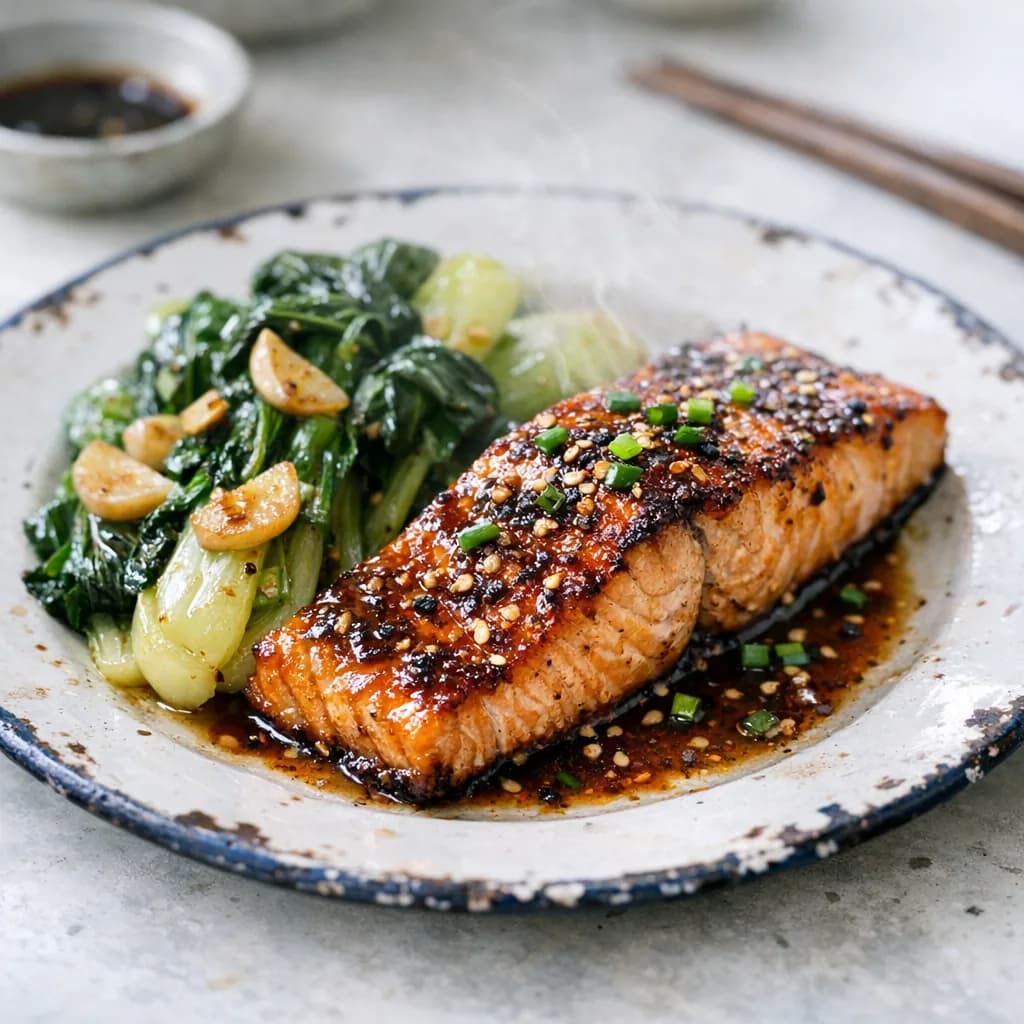 Asian-Spiced Salmon with Garlic Bok Choy recipe