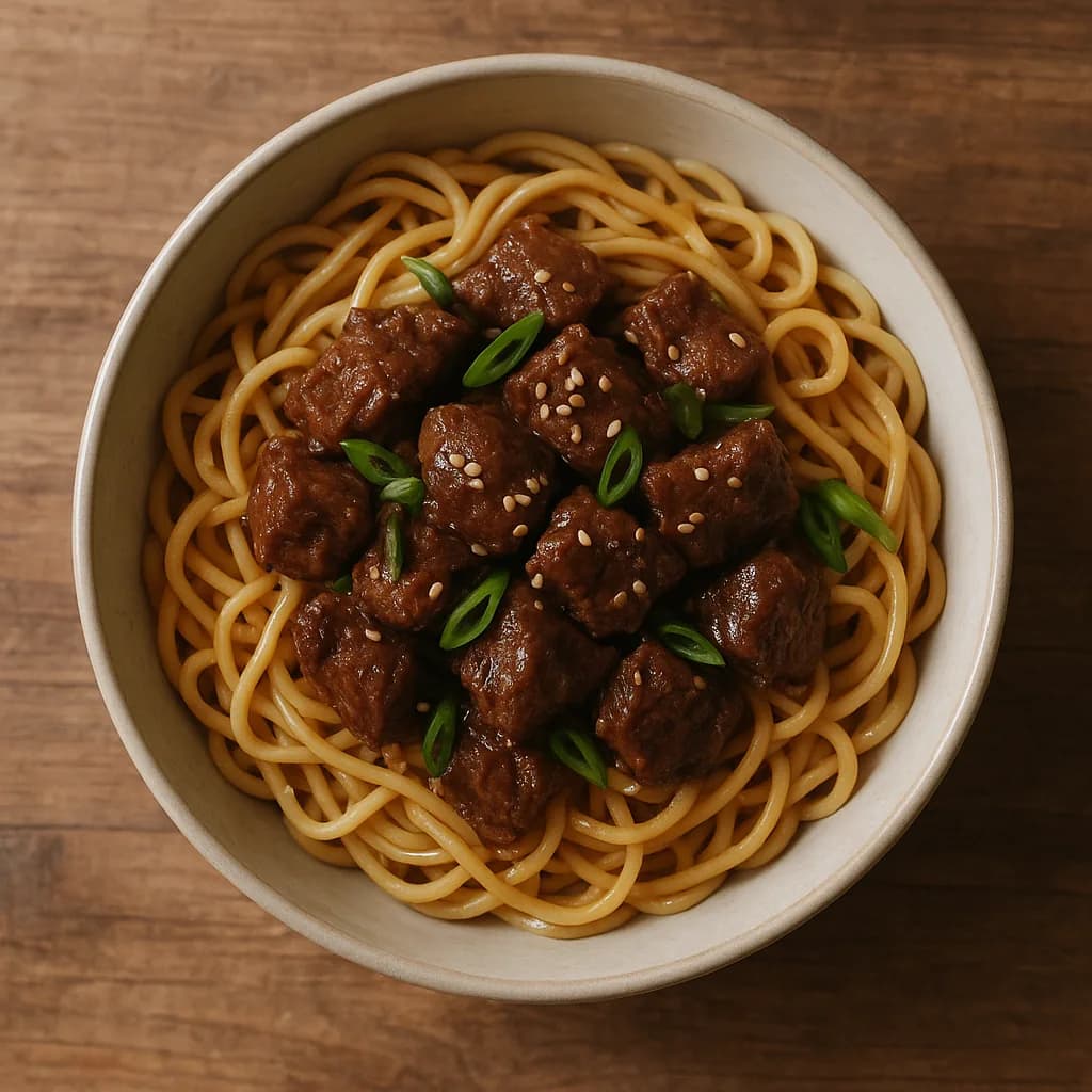 Asian-Style Beef Tips with Noodles recipe