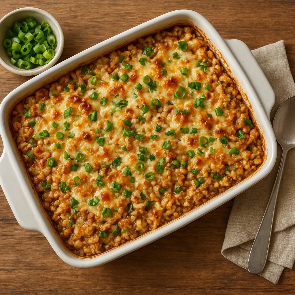 Asian-Style Minced Chicken and Rice Bake recipe