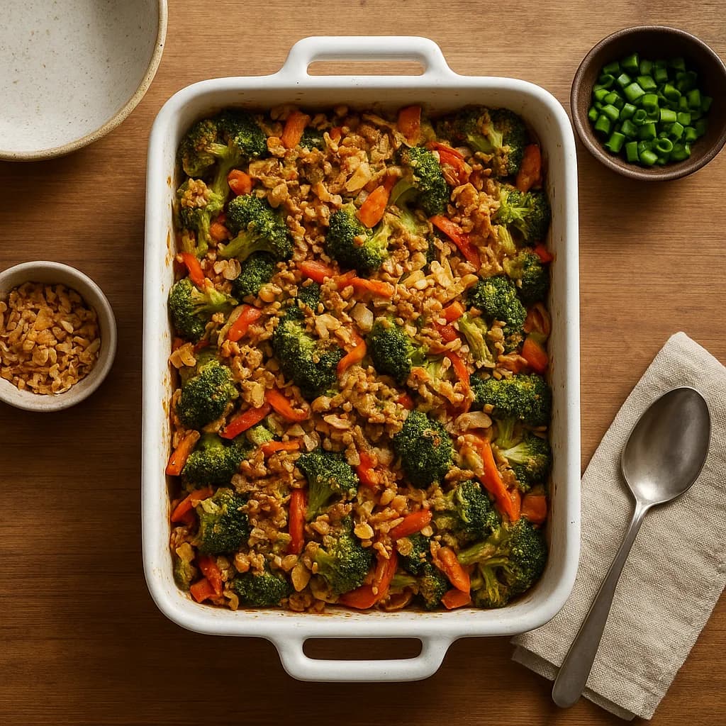 Asian-Style Veggie Bake with Crunch recipe