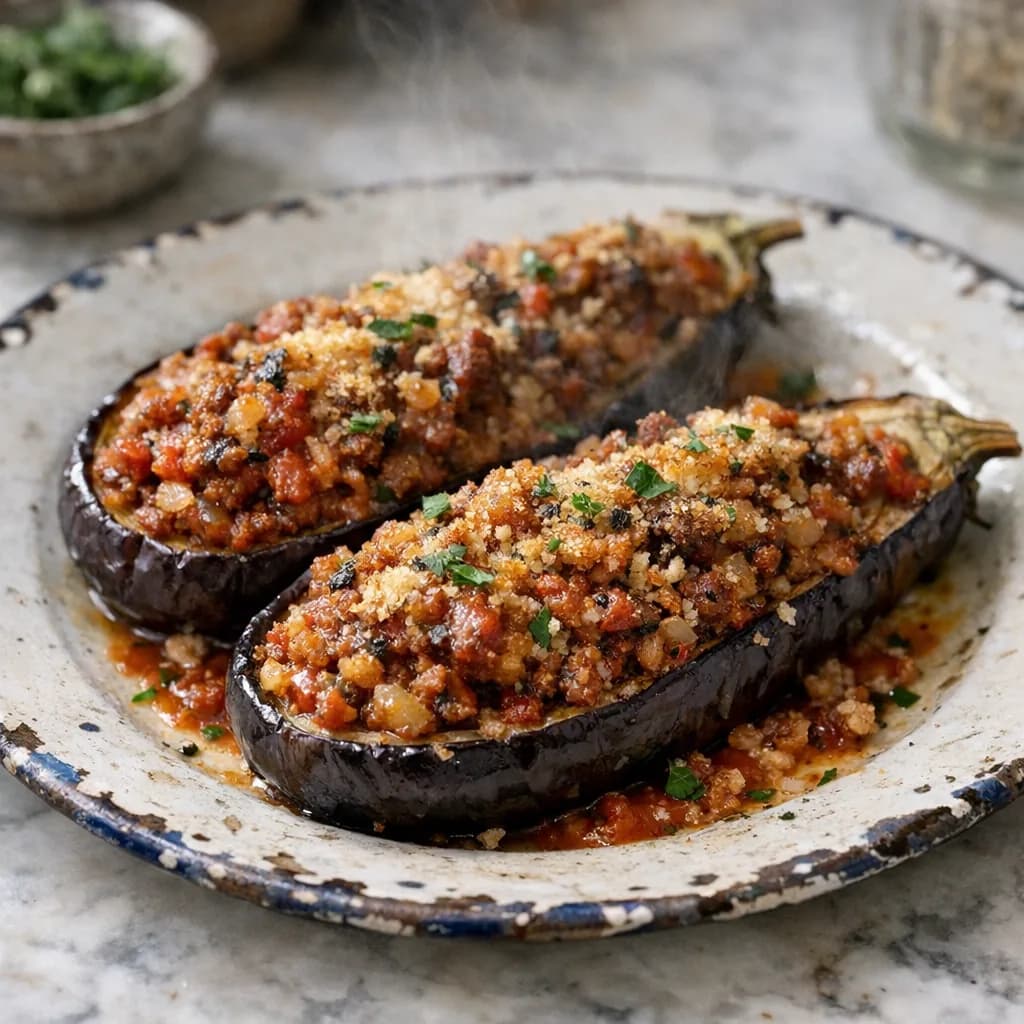 Baked Aubergine and Tomato Parsley recipe