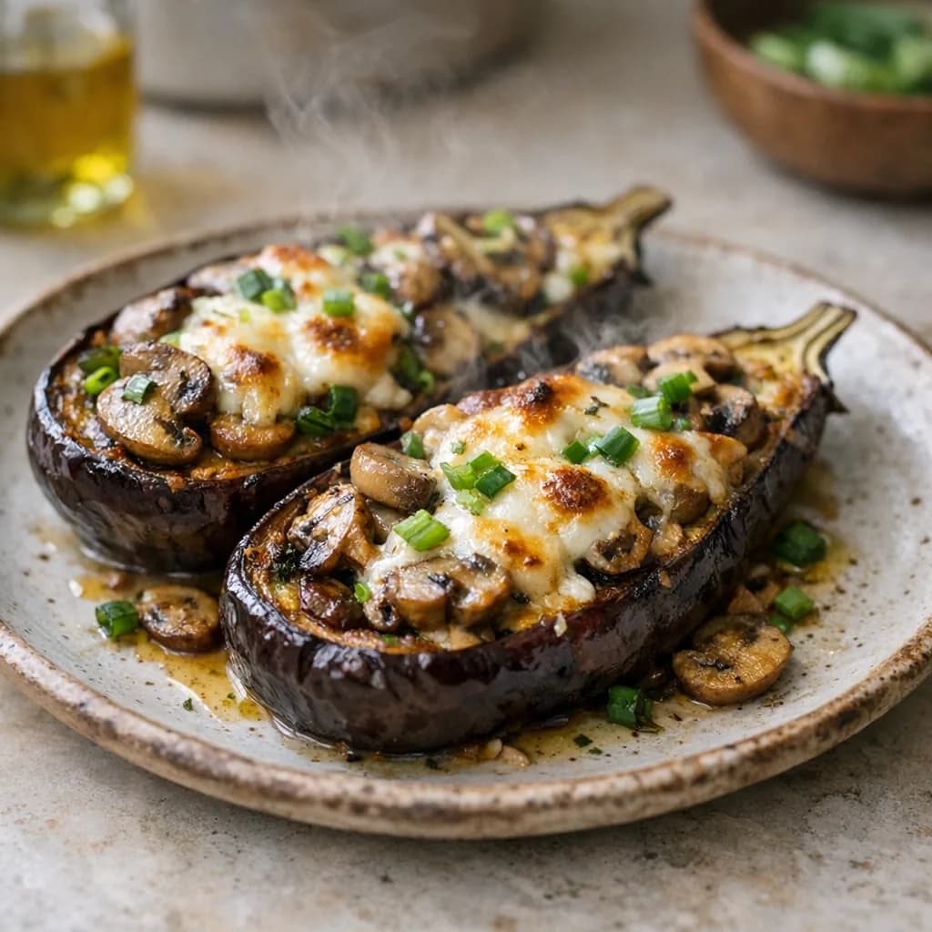 Baked Eggplant with Mozzarella and Mushrooms recipe