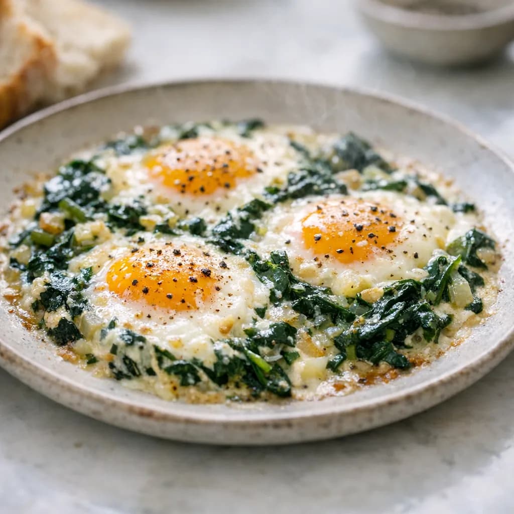 Baked Eggs with Spinach and Cream recipe