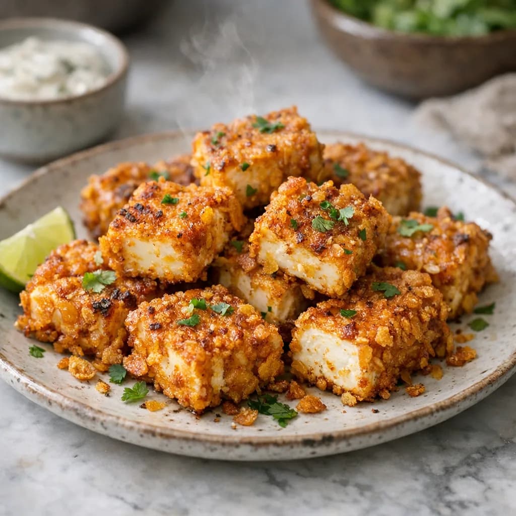 Baked Paneer with Cornflake Crust recipe