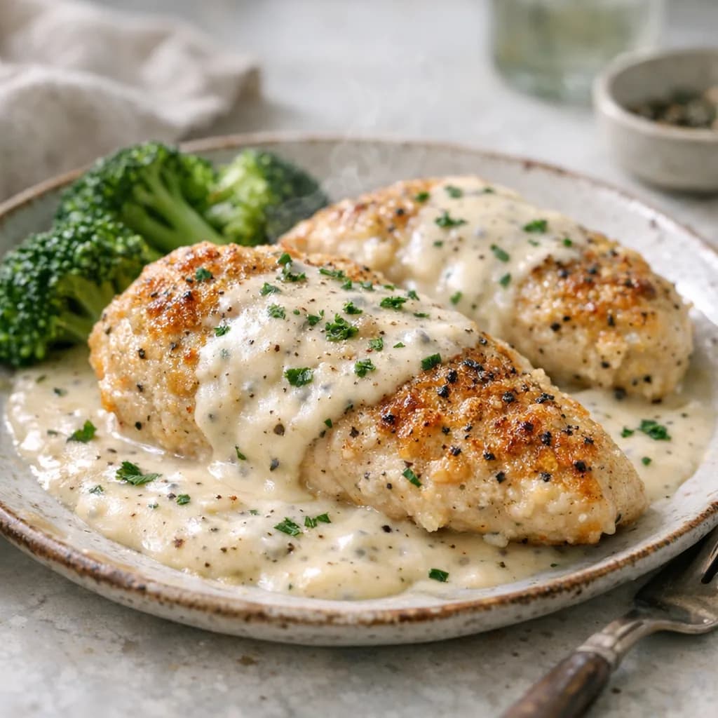 Baked Parmesan Chicken with Creamy Sauce recipe