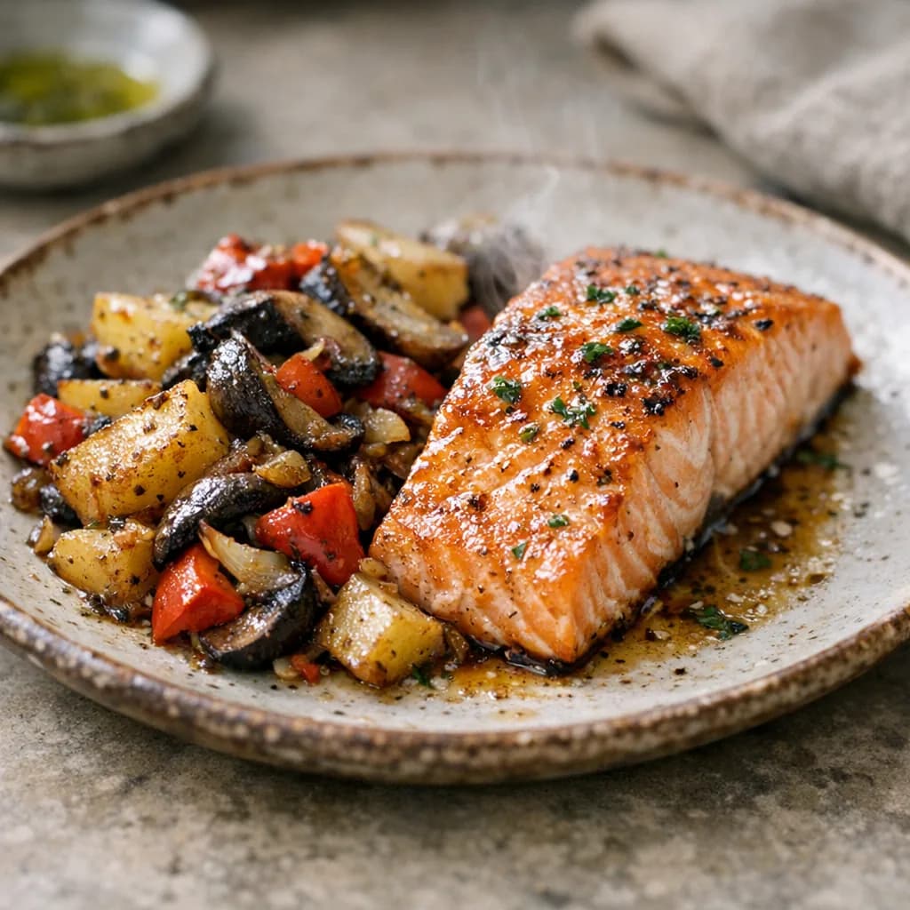 Baked Salmon with Portobello Medley recipe