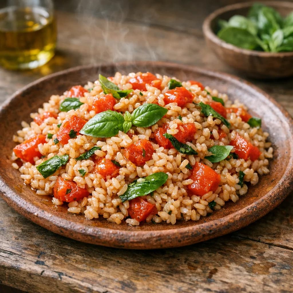 Brown Rice with Tomatoes and Fresh Basil recipe