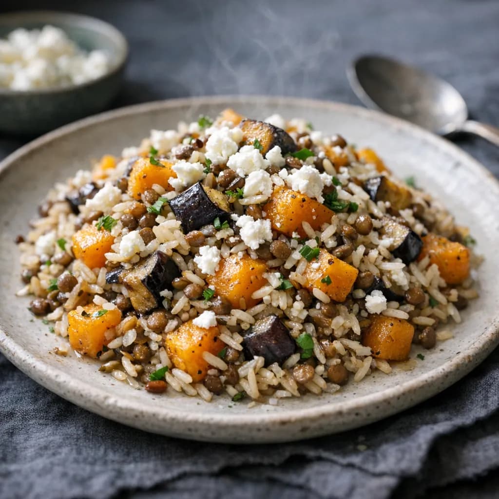Butternut Squash and Lentil Pilaf with Feta recipe