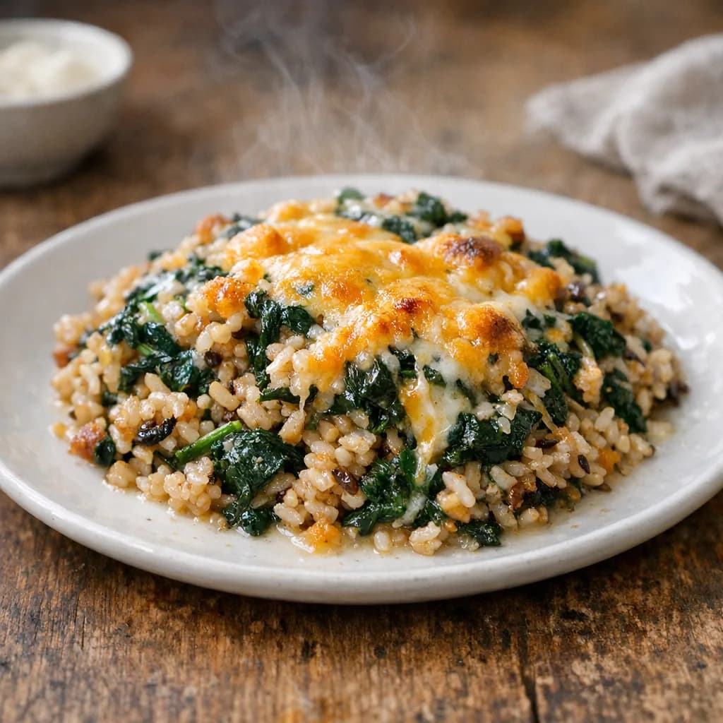 Cheesy Spinach and Wild Rice Bake recipe