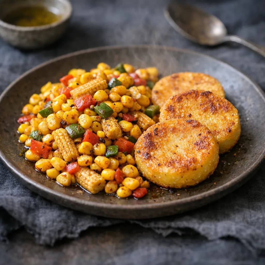 Corn Medley with Polenta Circles recipe