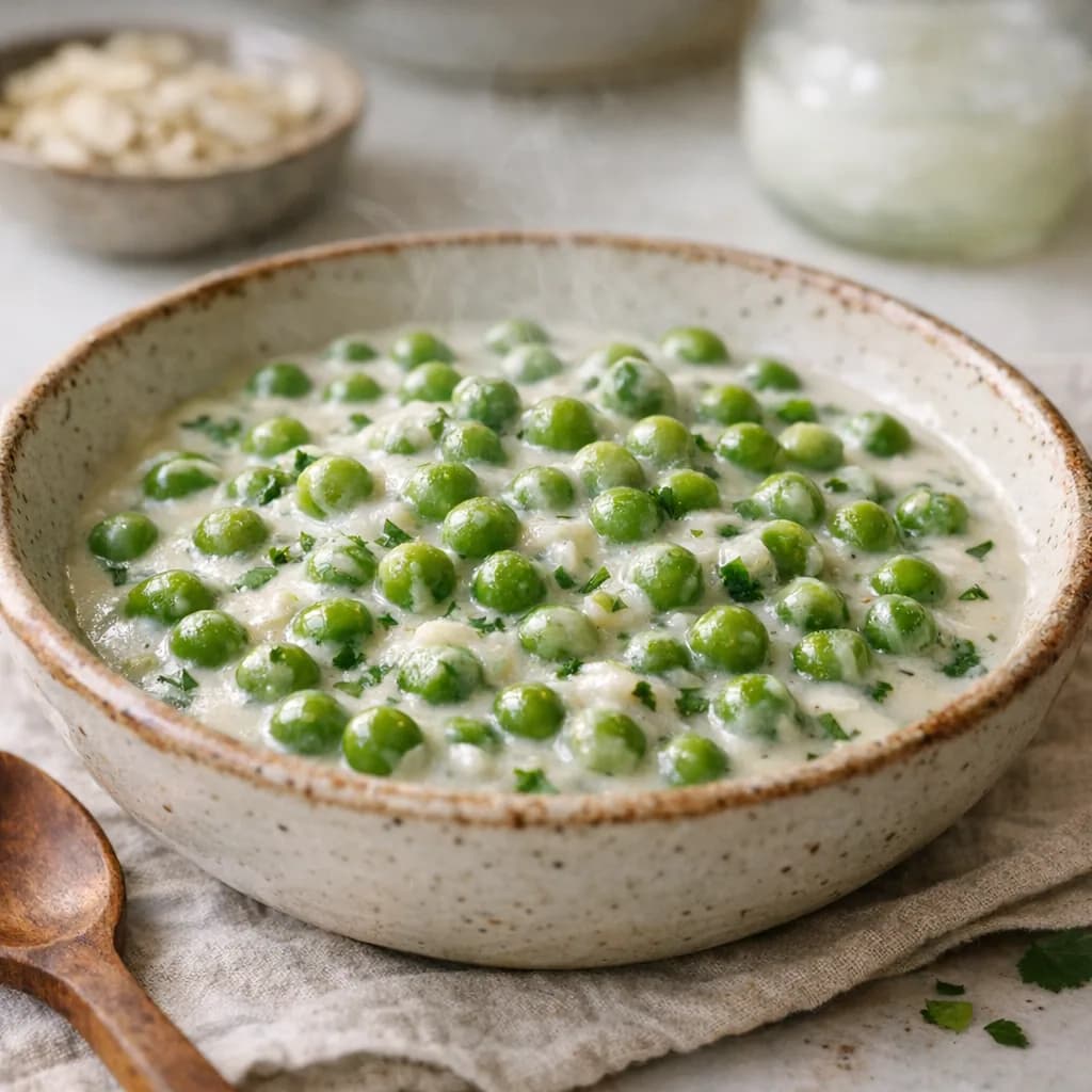 Creamed Peas with Jain-Friendly Twist recipe