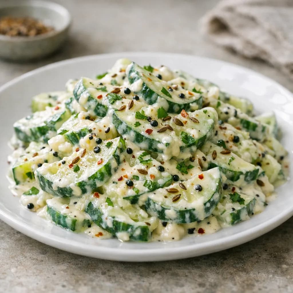 Creamy Cucumber Salad with Jain Spices recipe