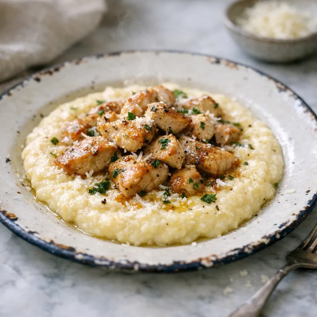 Creamy Goat Cheese Polenta with Chicken recipe