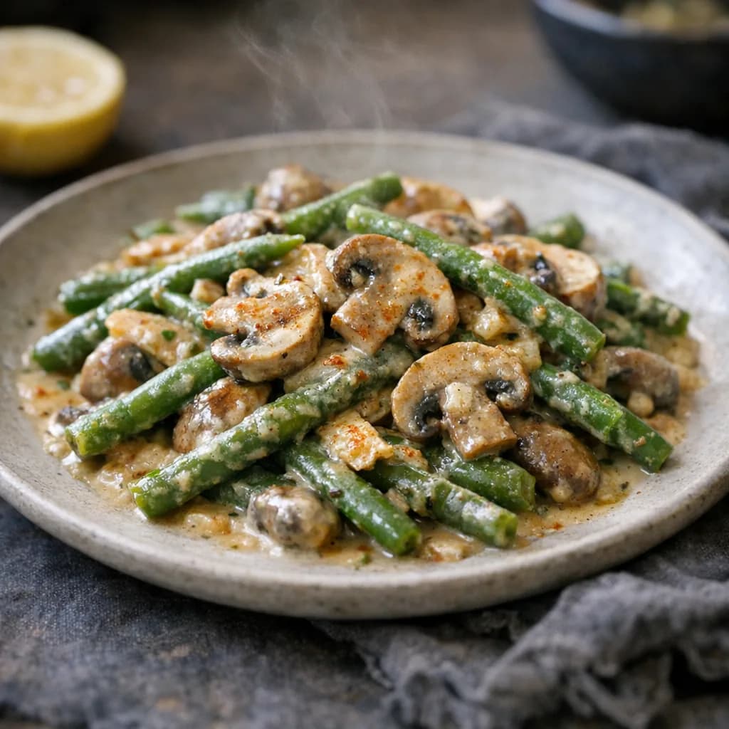 Creamy Green Beans and Mushrooms recipe
