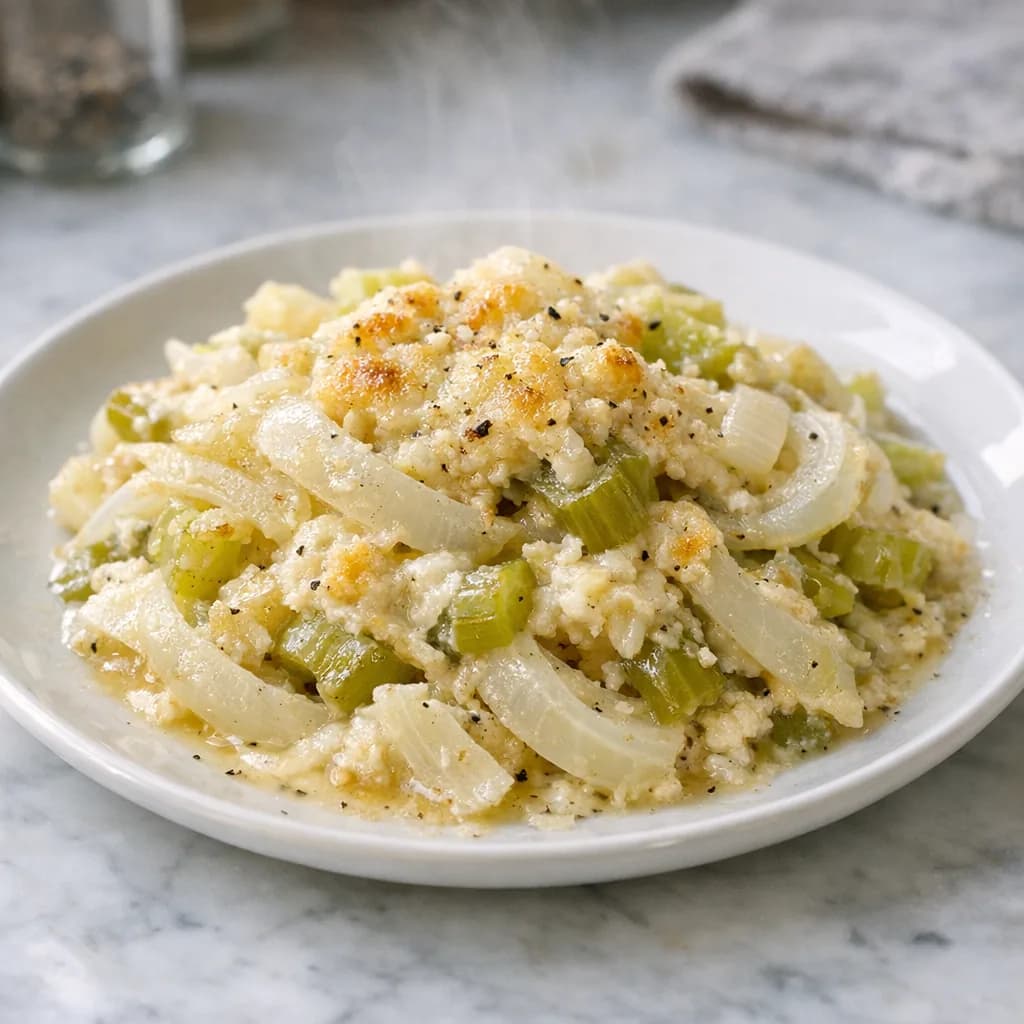 Creamy Parmesan Onion and Celery Bake recipe