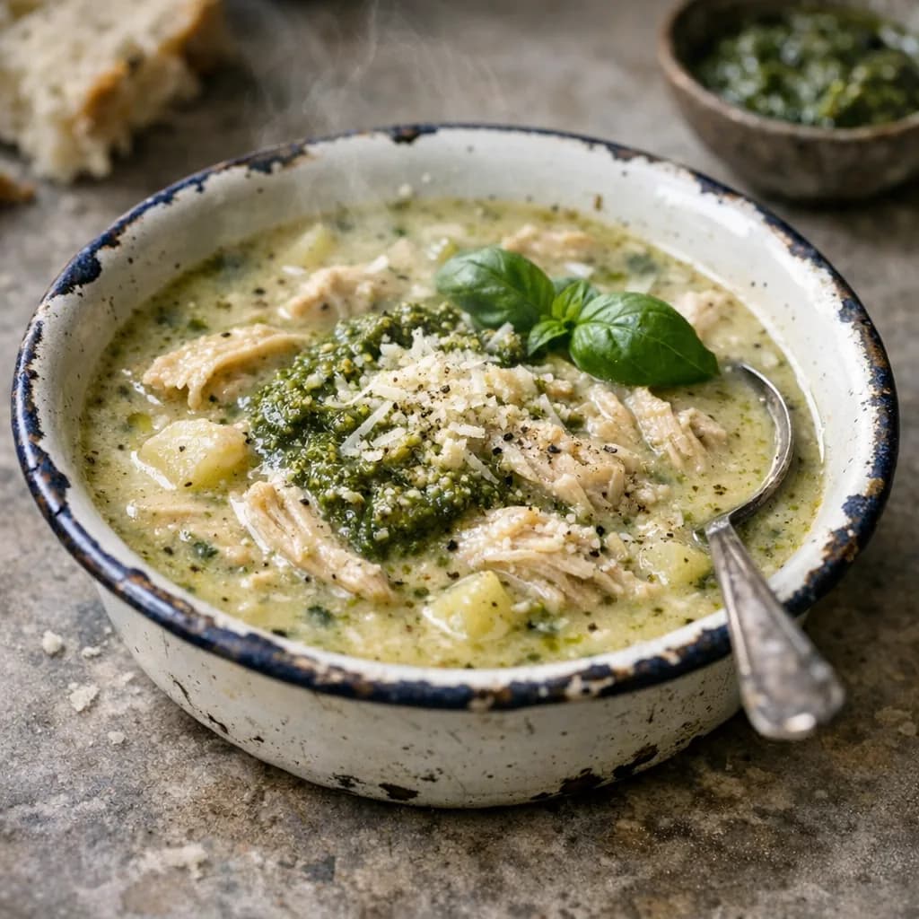 Creamy Parmesan Pesto Chicken Soup recipe