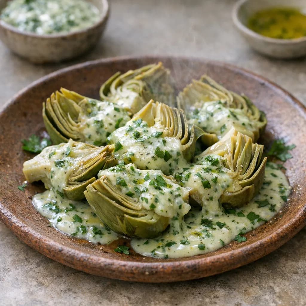 Creamy Parsley Sauce with Boiled Artichokes recipe