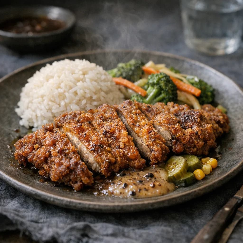 Crispy Halal Fried Steak Dinner recipe