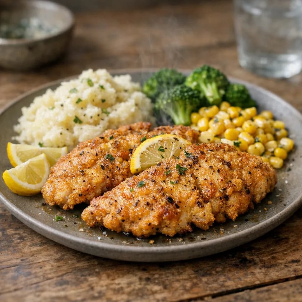 Crispy Lemon Pepper Chicken Dinner recipe
