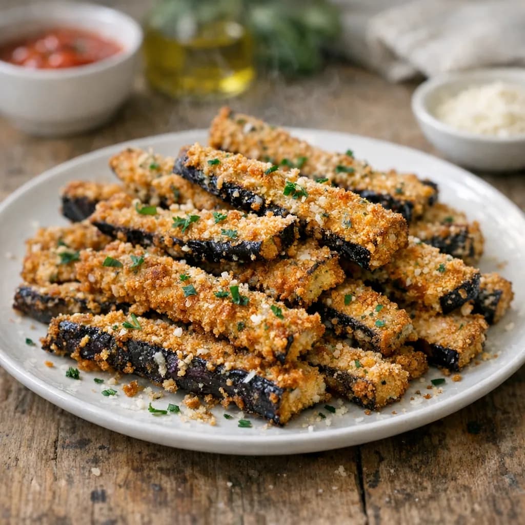 Crispy Parmesan Eggplant Strips recipe