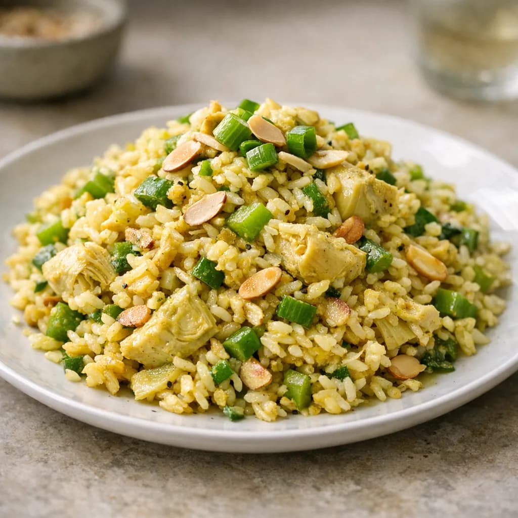 Curried Artichoke and Almond Rice Salad recipe